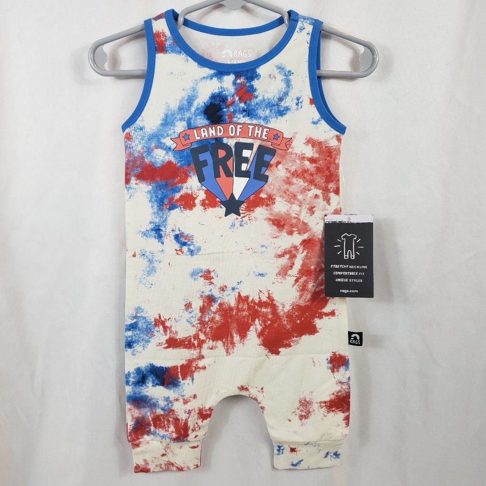 RAGS Sleeveless Tie-Dyed Red White and Blue Land of the Free Romper